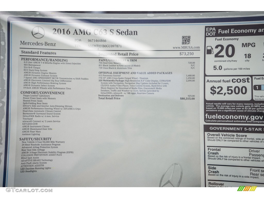 2016 Mercedes-Benz C 63 S AMG Sedan Window Sticker Photo #107058733