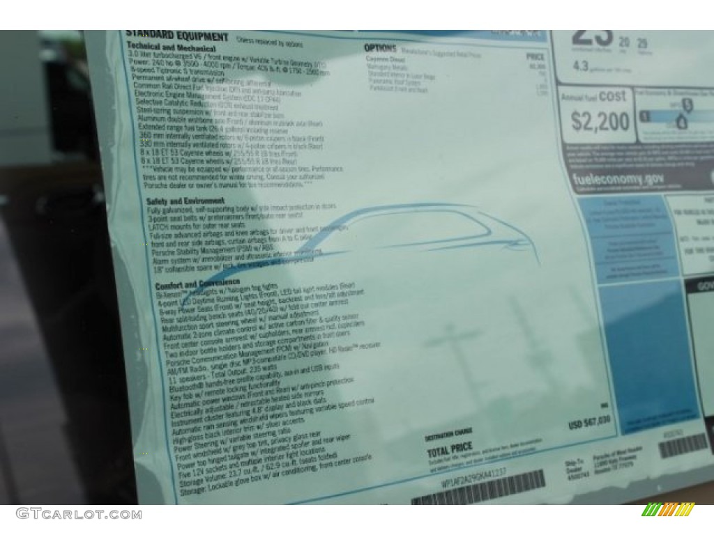 2016 Porsche Cayenne Standard Cayenne Model Window Sticker Photo #107064346