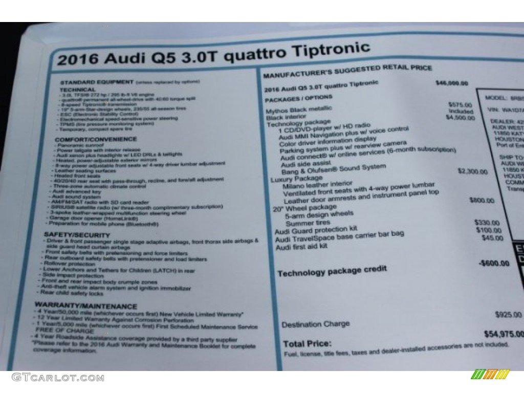 2016 Q5 3.0 TFSI Premium Plus quattro - Mythos Black Metallic / Black photo #8