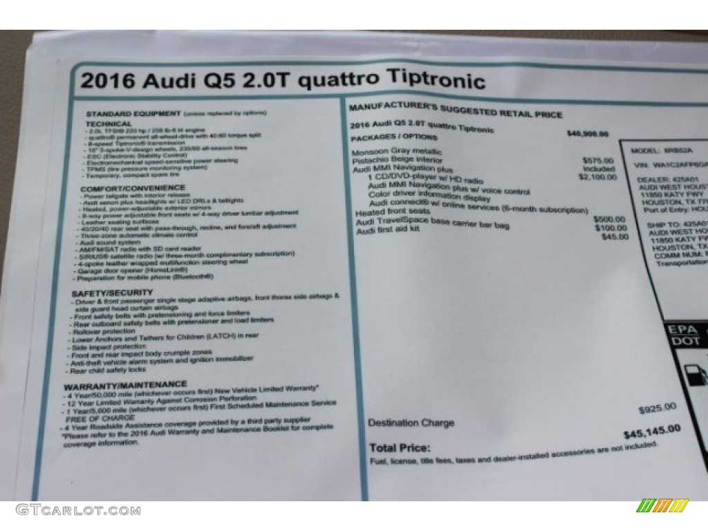 2016 Q5 2.0 TFSI Premium quattro - Monsoon Gray Metallic / Pistachio Beige photo #8
