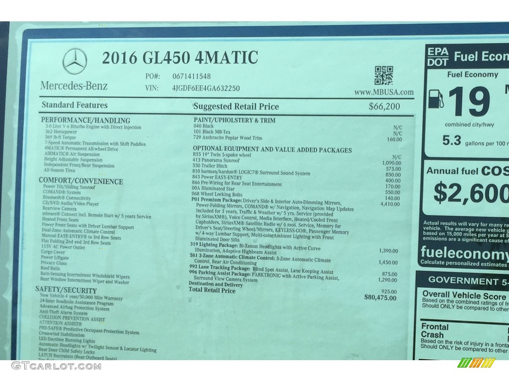 2016 Mercedes-Benz GL 450 4Matic Window Sticker Photo #107073538