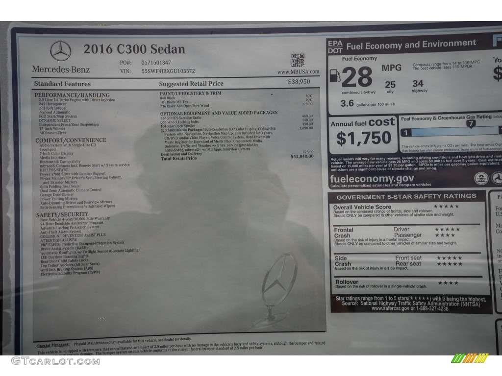 2016 Mercedes-Benz C 300 Sedan Window Sticker Photo #107080767