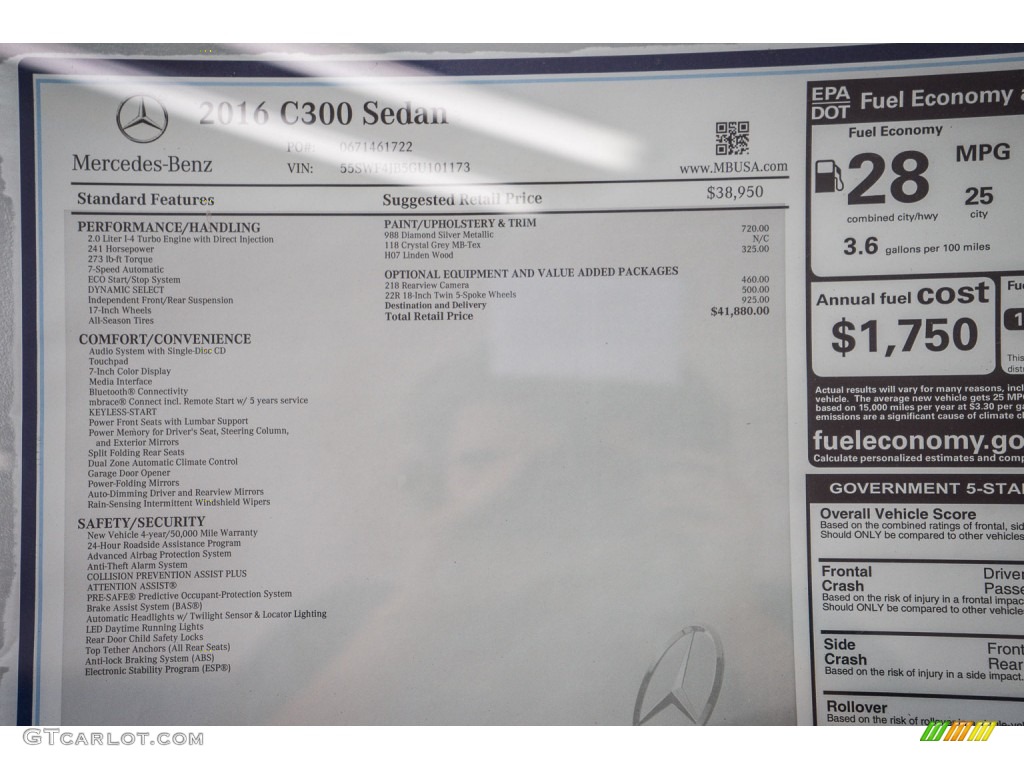 2016 Mercedes-Benz C 300 Sedan Window Sticker Photo #107081346