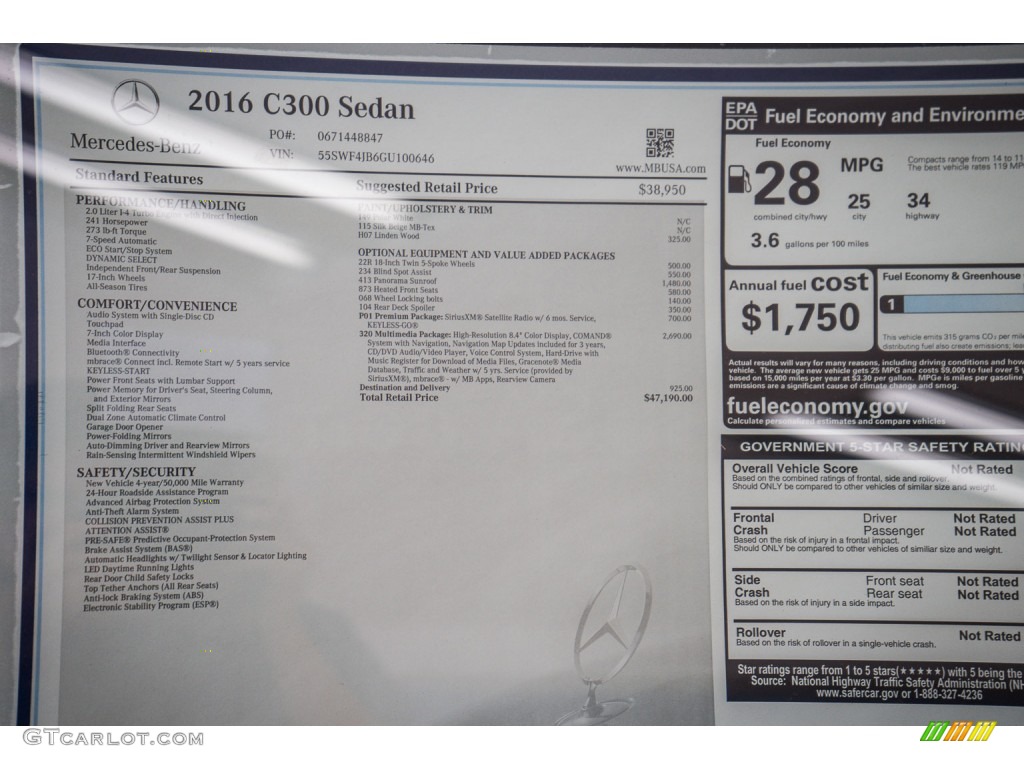 2016 Mercedes-Benz C 300 Sedan Window Sticker Photo #107081673