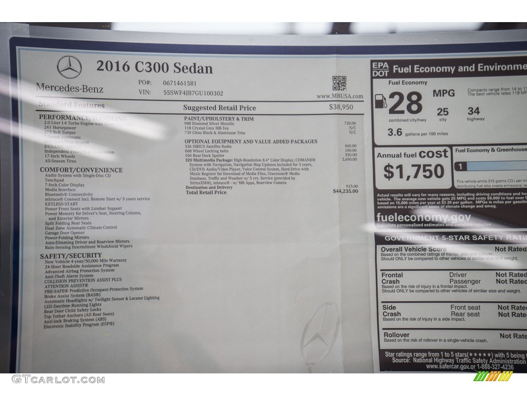 2016 Mercedes-Benz C 300 Sedan Window Sticker Photo #107082357