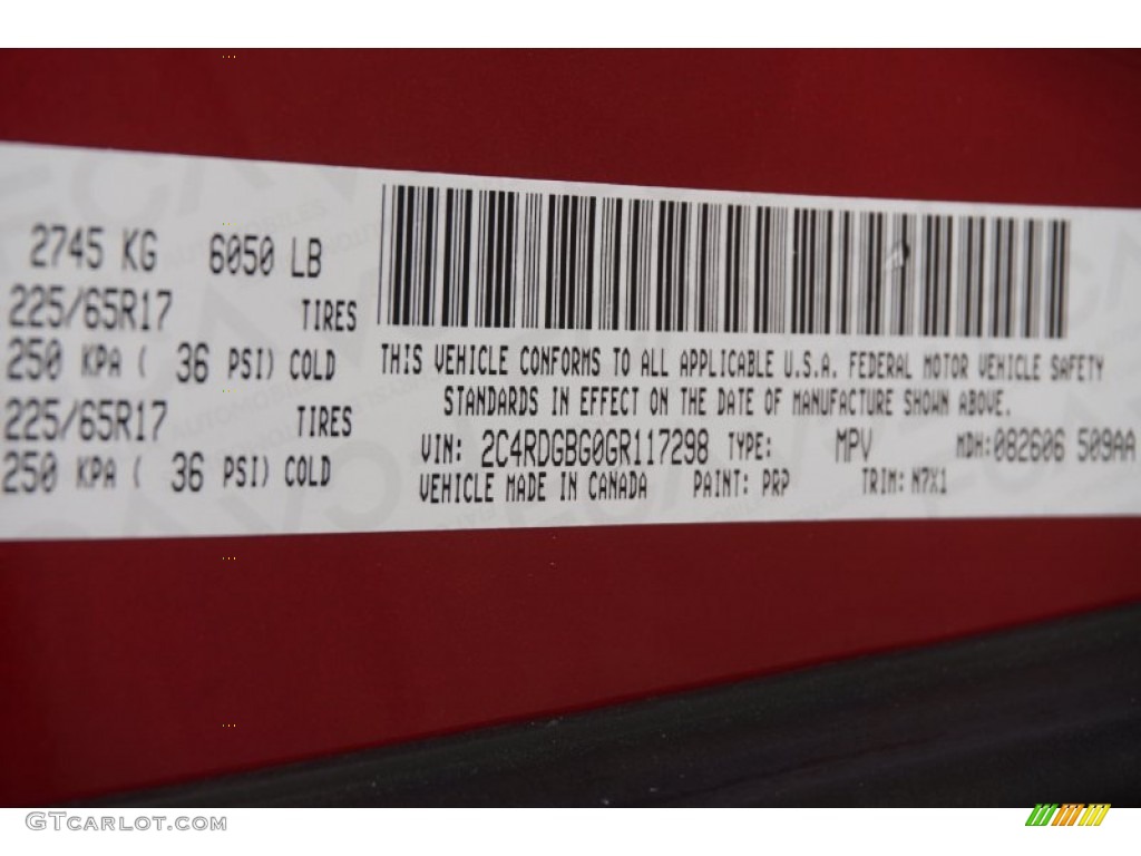 2016 Grand Caravan Color Code PRP for Deep Cherry Red Crystal Pearl Photo #107085513