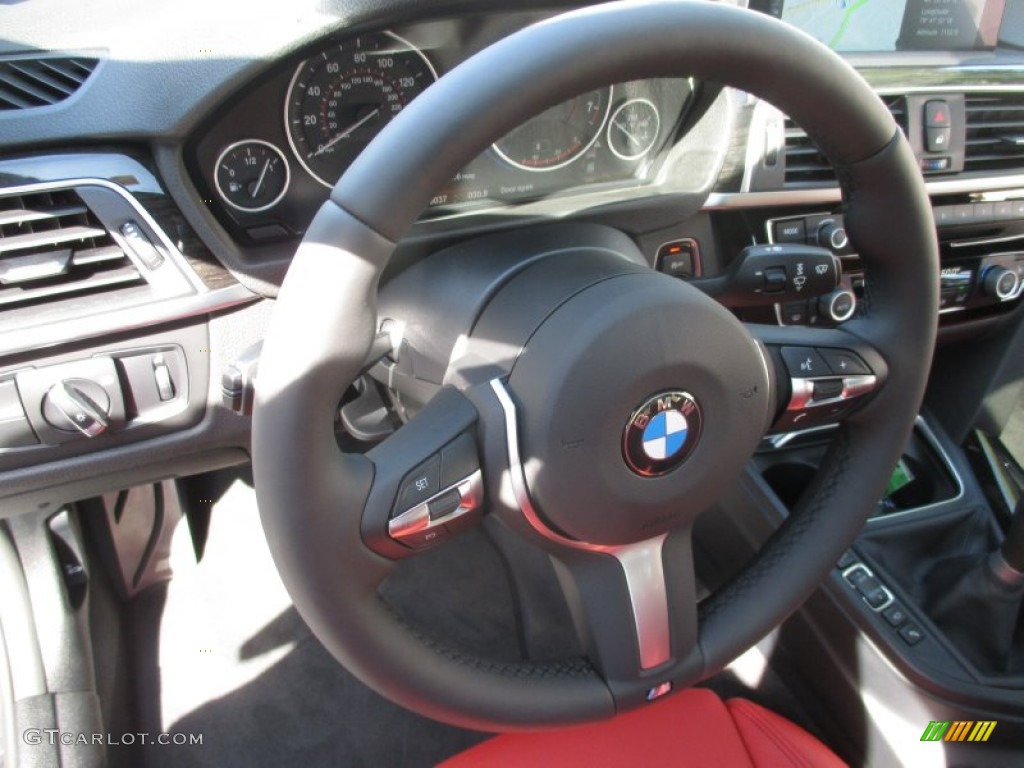 2016 BMW 3 Series 340i xDrive Sedan Coral Red Steering Wheel Photo #107088731