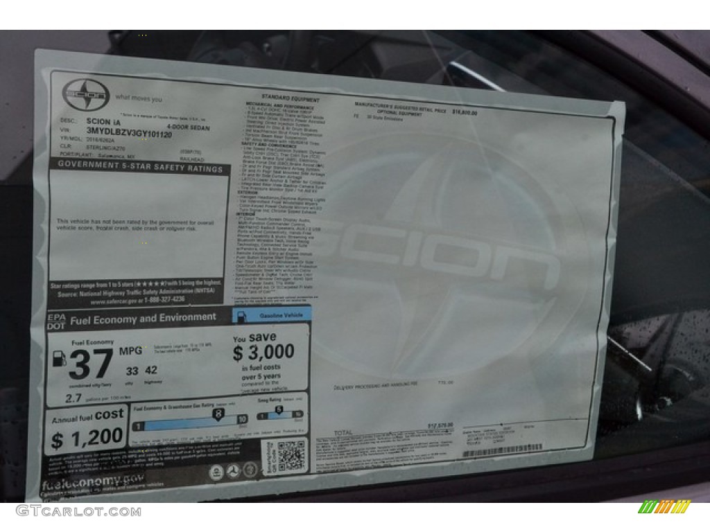 2016 Scion iA Sedan Window Sticker Photo #107112338