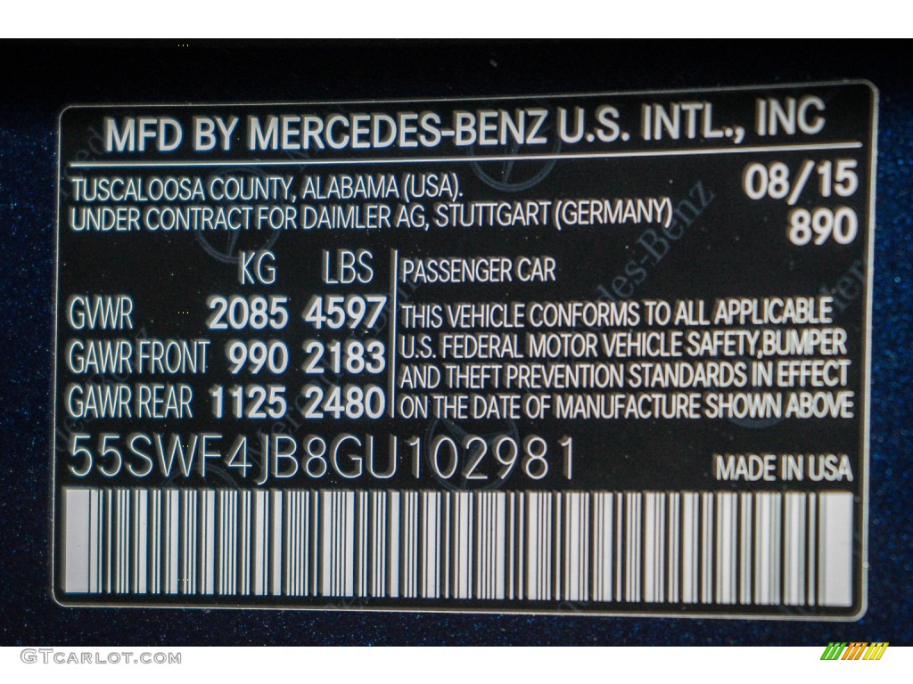 2016 C Color Code 890 for Lunar Blue Metallic Photo #107114540