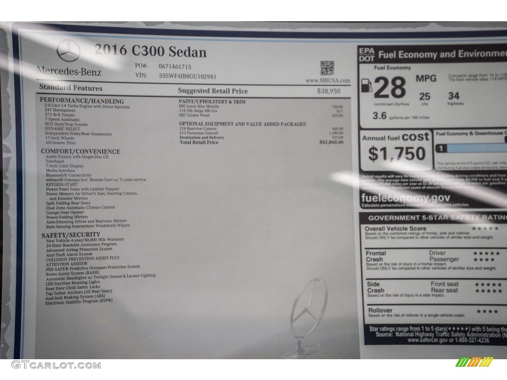 2016 Mercedes-Benz C 300 Sedan Window Sticker Photo #107114642