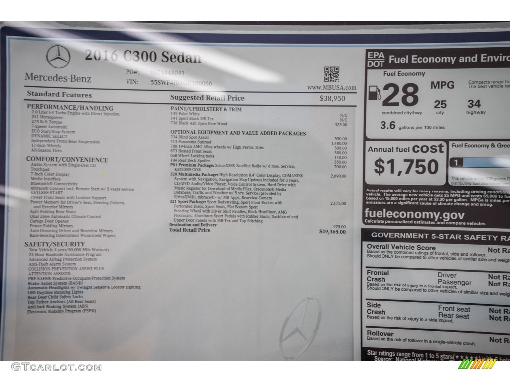 2016 Mercedes-Benz C 300 Sedan Window Sticker Photo #107114948