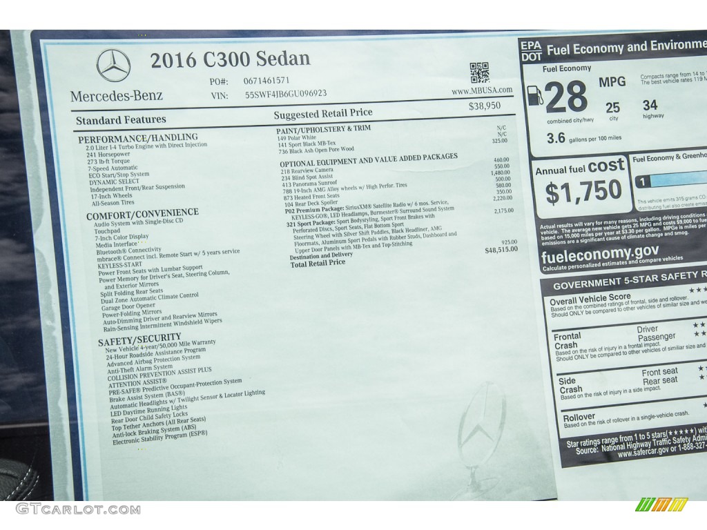 2016 Mercedes-Benz C 300 Sedan Window Sticker Photo #107115659