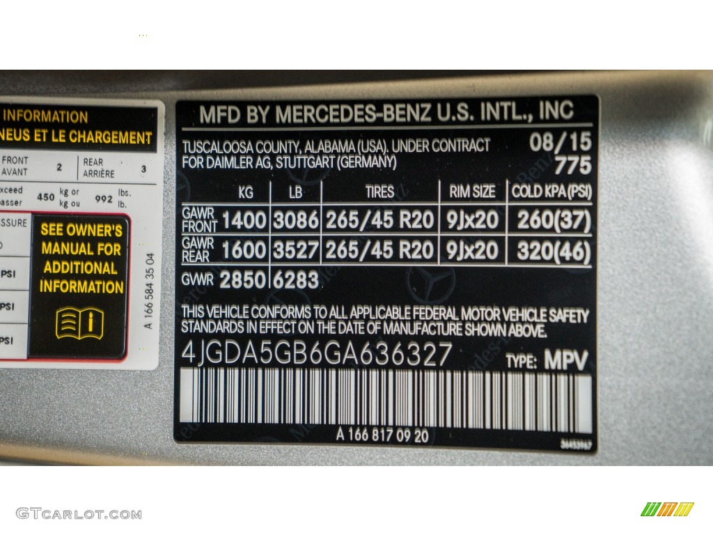 2016 GLE Color Code 775 for Iridium Silver Metallic Photo #107116487