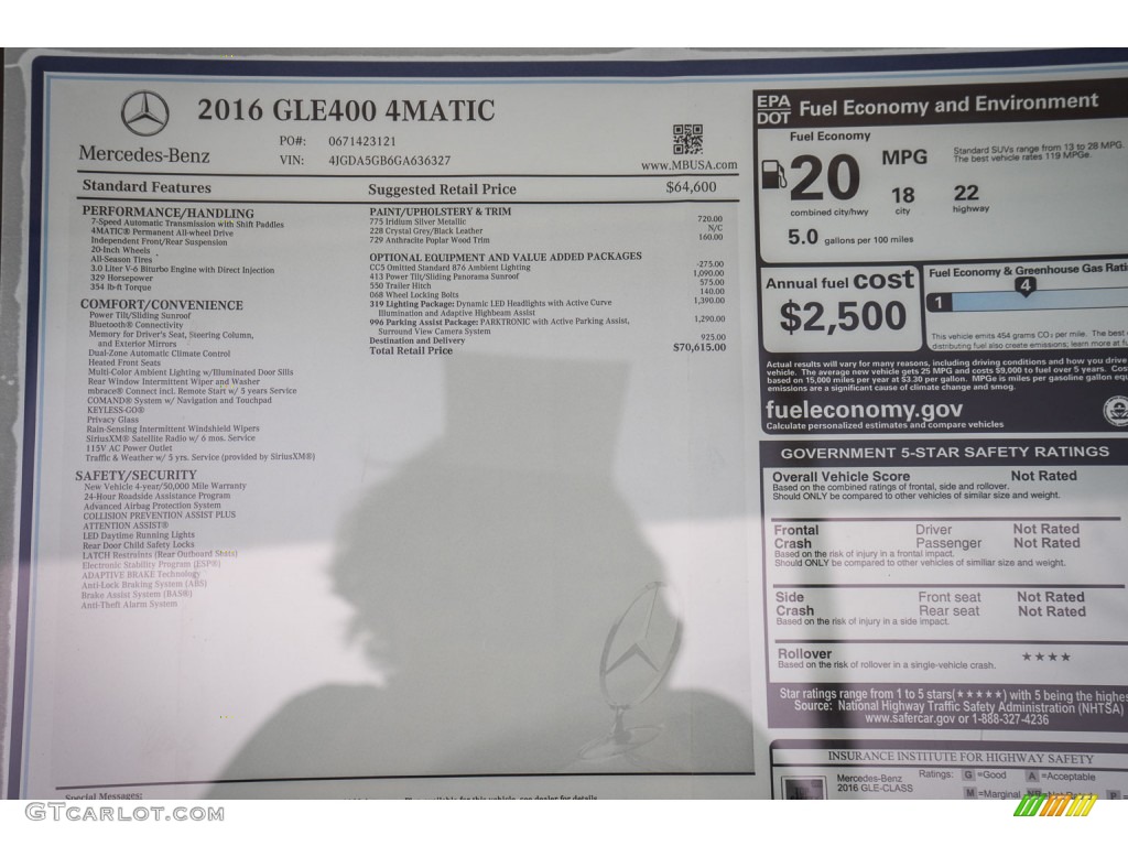 2016 Mercedes-Benz GLE 400 4Matic Window Sticker Photo #107116580
