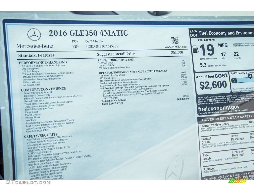 2016 Mercedes-Benz GLE 350 4Matic Window Sticker Photo #107116712