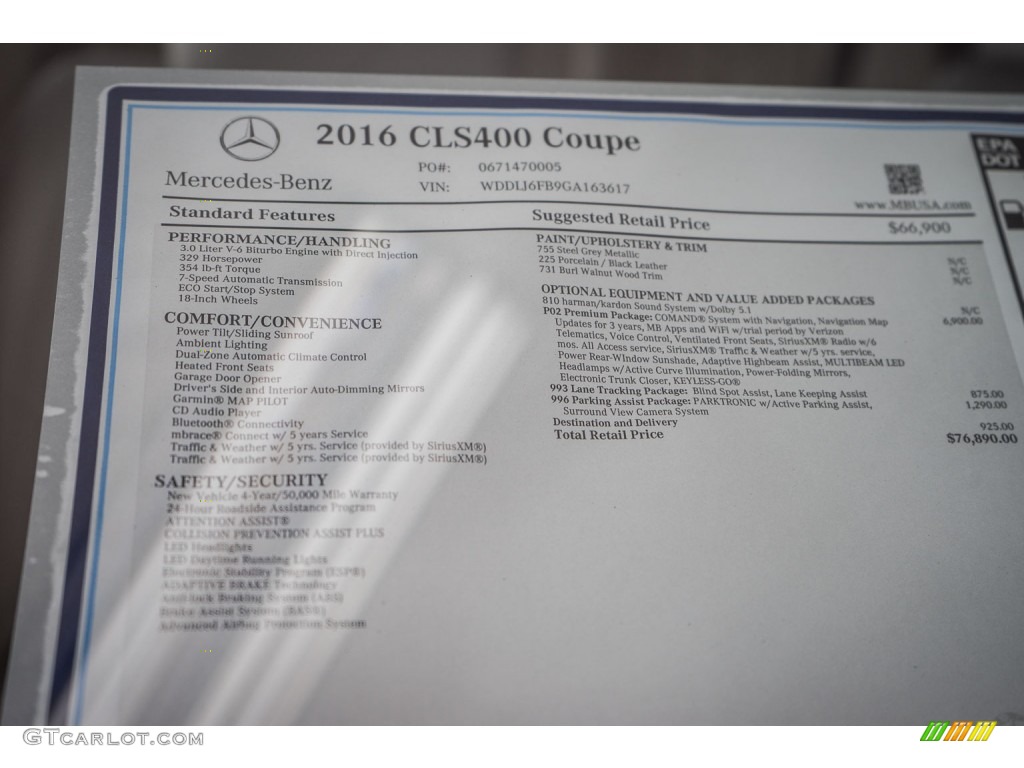2016 Mercedes-Benz CLS 400 Coupe Window Sticker Photo #107116857