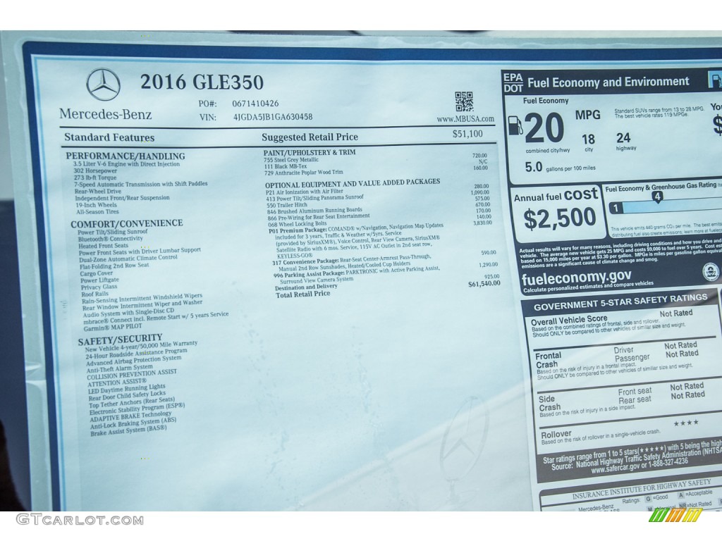 2016 Mercedes-Benz GLE 350 Window Sticker Photo #107117021