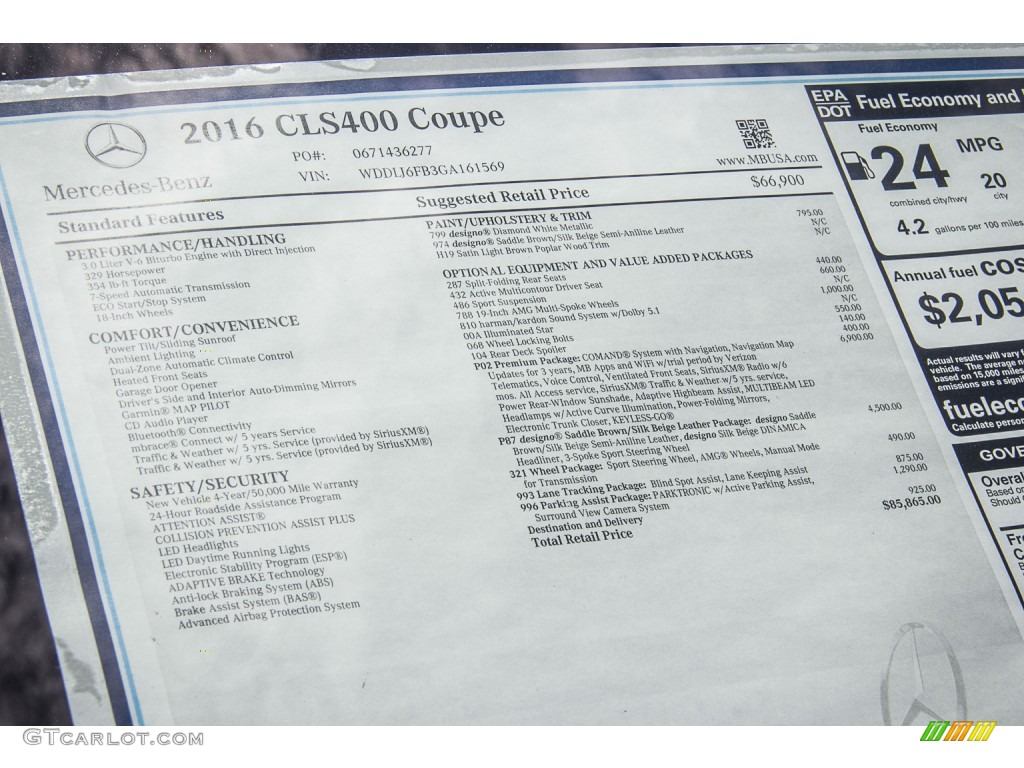 2016 Mercedes-Benz CLS 400 Coupe Window Sticker Photo #107117720