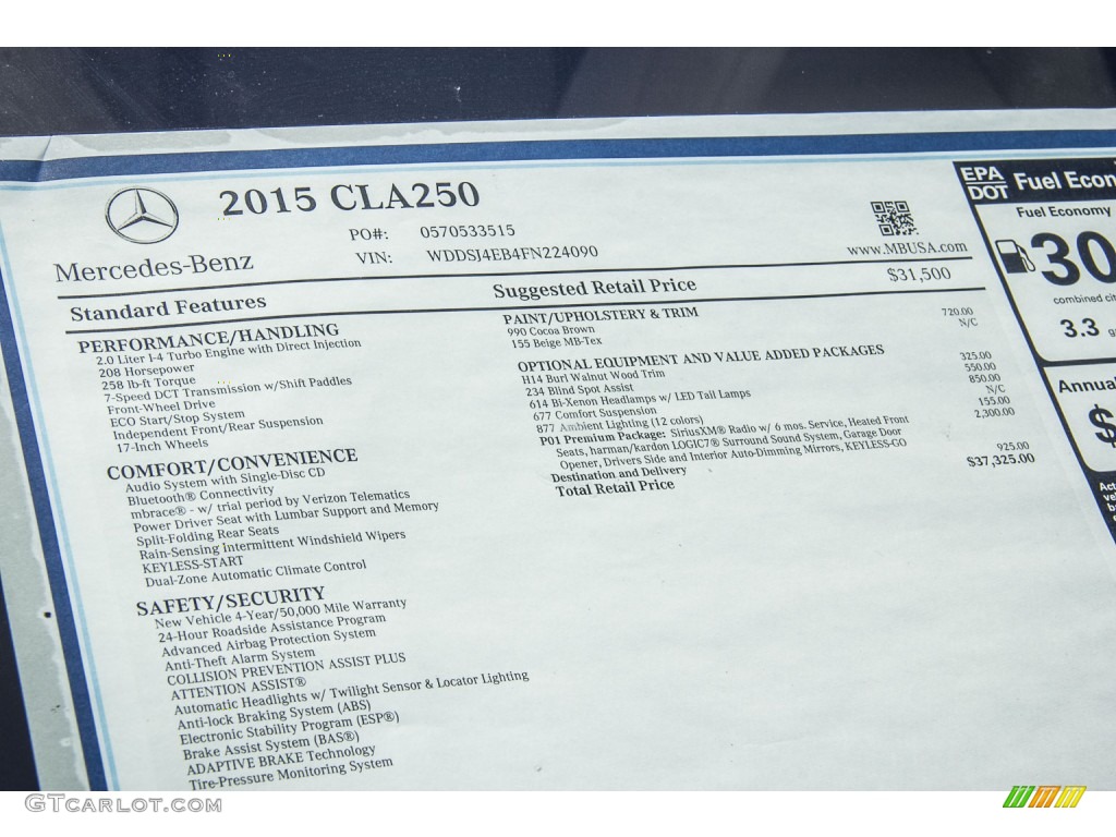 2015 Mercedes-Benz CLA 250 Window Sticker Photos