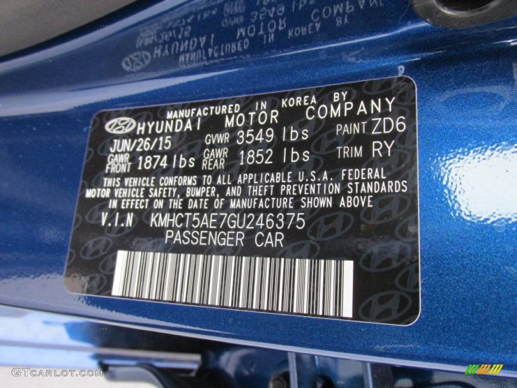 2016 Accent Color Code ZD6 for Pacific Blue Photo #107160065