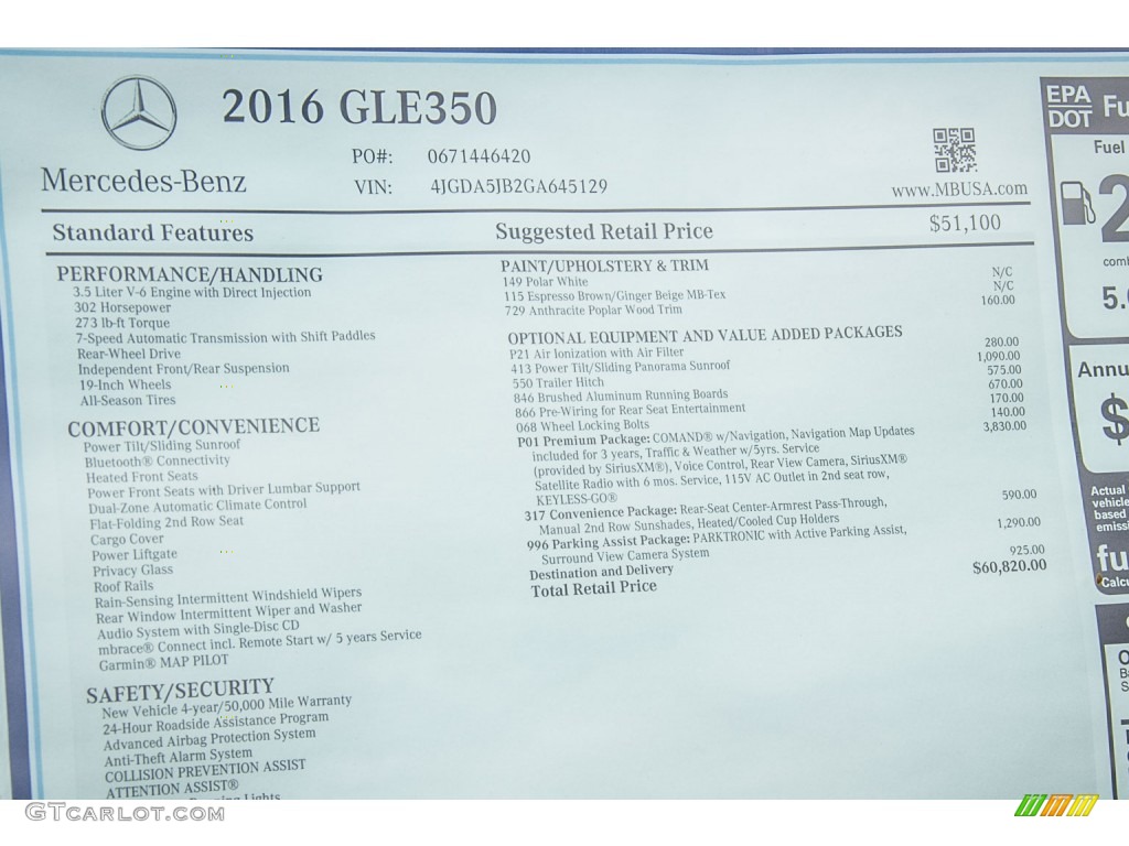 2016 Mercedes-Benz GLE 350 Window Sticker Photo #107170169