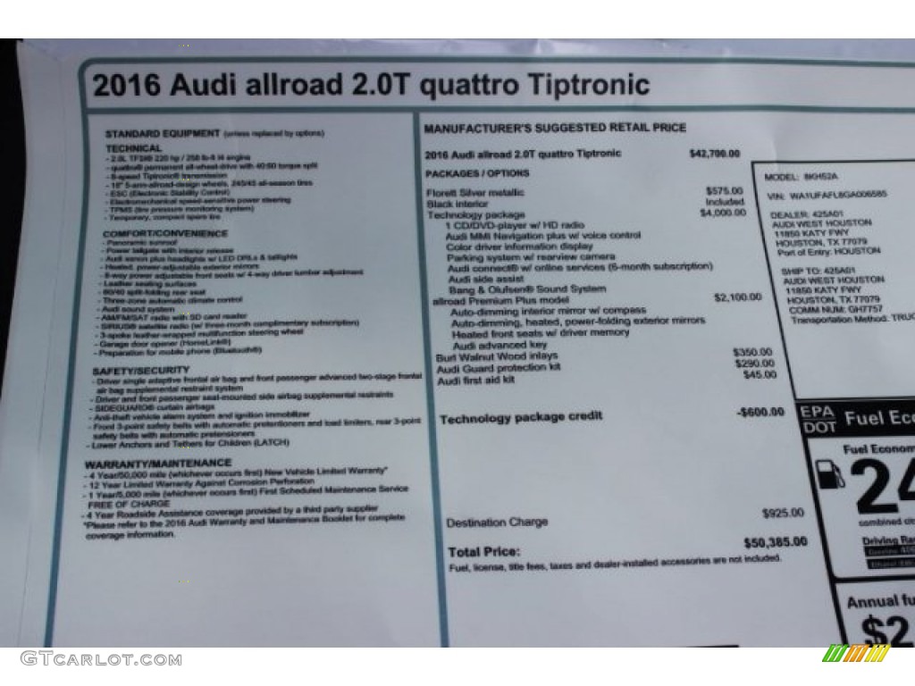 2016 Audi allroad Premium Plus quattro Window Sticker Photo #107179307