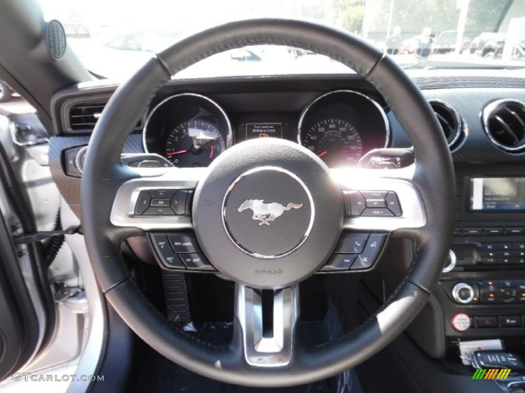 2016 Ford Mustang V6 Coupe Ebony Steering Wheel Photo #107182373