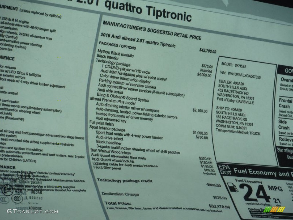 2016 Audi allroad Premium Plus quattro Window Sticker Photos