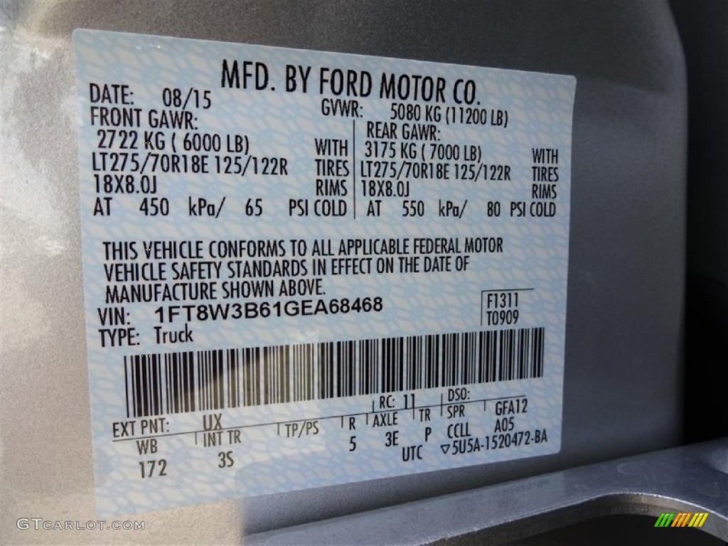 2016 Ford F350 Super Duty XLT Crew Cab 4x4 Color Code Photos