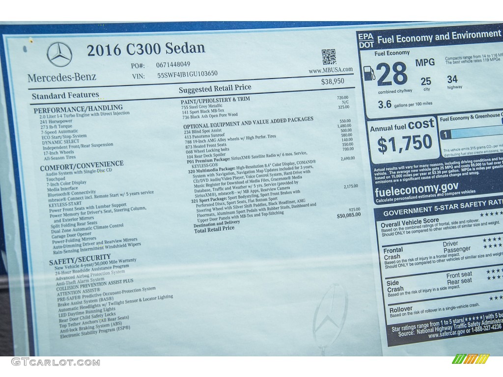 2016 Mercedes-Benz C 300 Sedan Window Sticker Photo #107219511