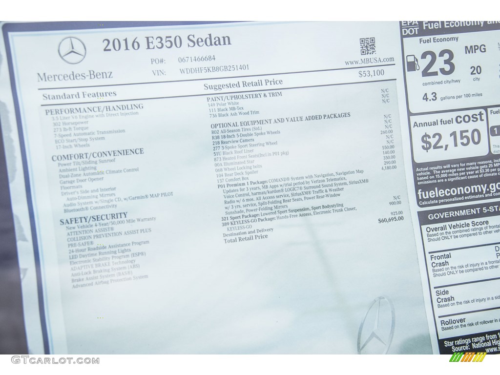 2016 E 350 Sedan - Polar White / Black photo #11