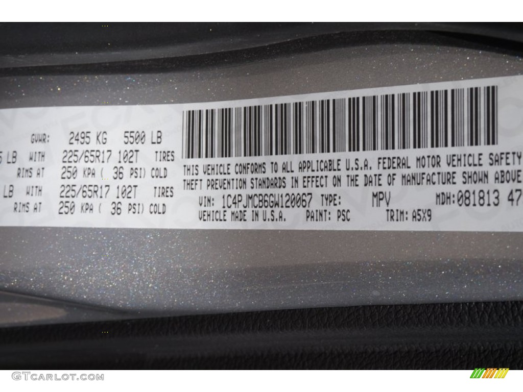 2016 Cherokee Color Code PSC for Billet Silver Metallic Photo #107224214