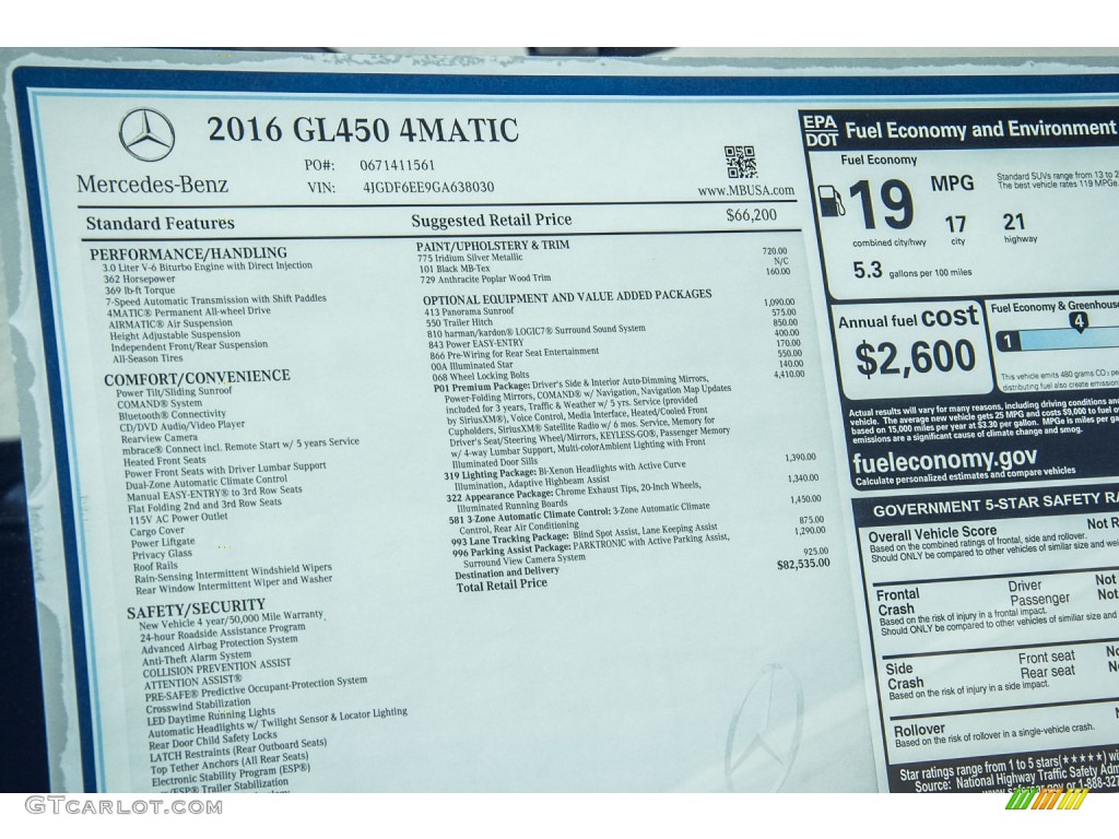 2016 Mercedes-Benz GL 450 4Matic Window Sticker Photo #107224331