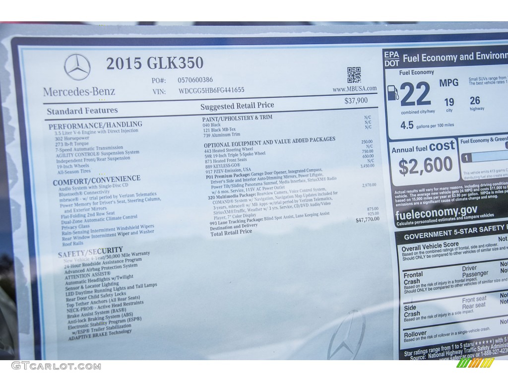 2015 Mercedes-Benz GLK 350 Window Sticker Photo #107224708
