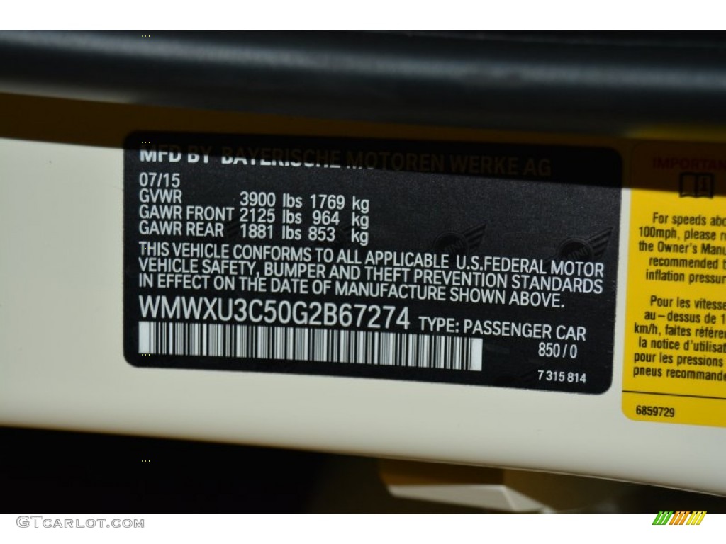2016 Hardtop Color Code 850 for Pepper White Photo #107224877