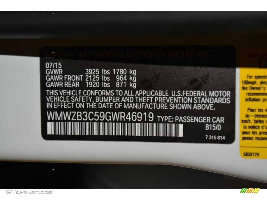 2016 Countryman Color Code B15 for Light White Photo #107225348