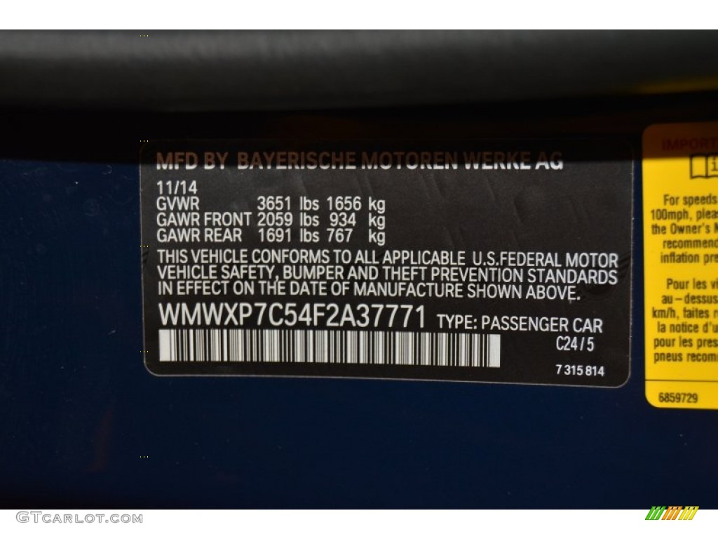 2015 Cooper Color Code C24 for Lapisluxury Blue Metallic Photo #107230037