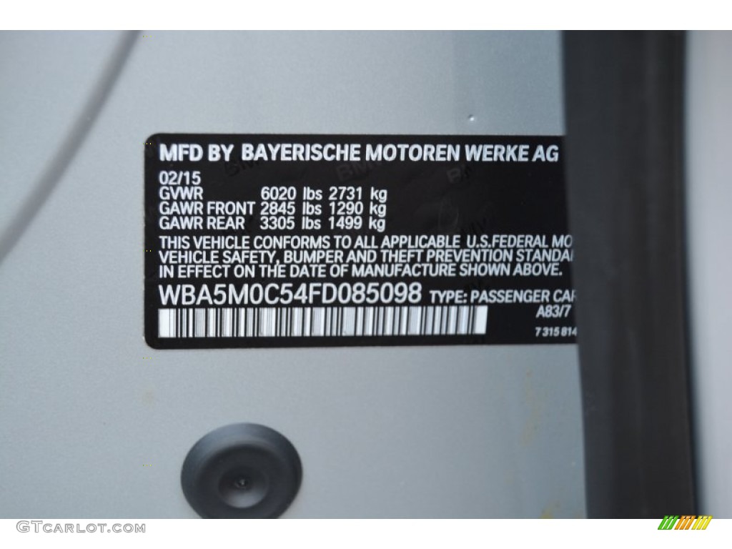 2015 5 Series Color Code A83 for Glacier Silver Metallic Photo #107239048
