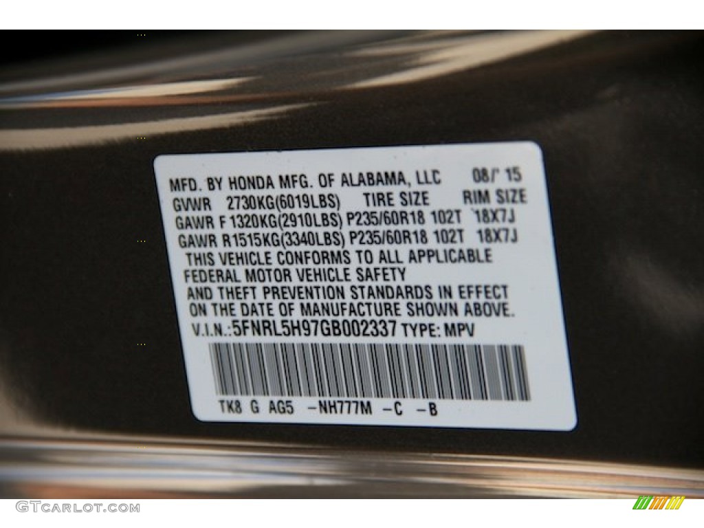 2016 Odyssey Color Code NH777M for Smoky Topaz Metallic Photo #107249173