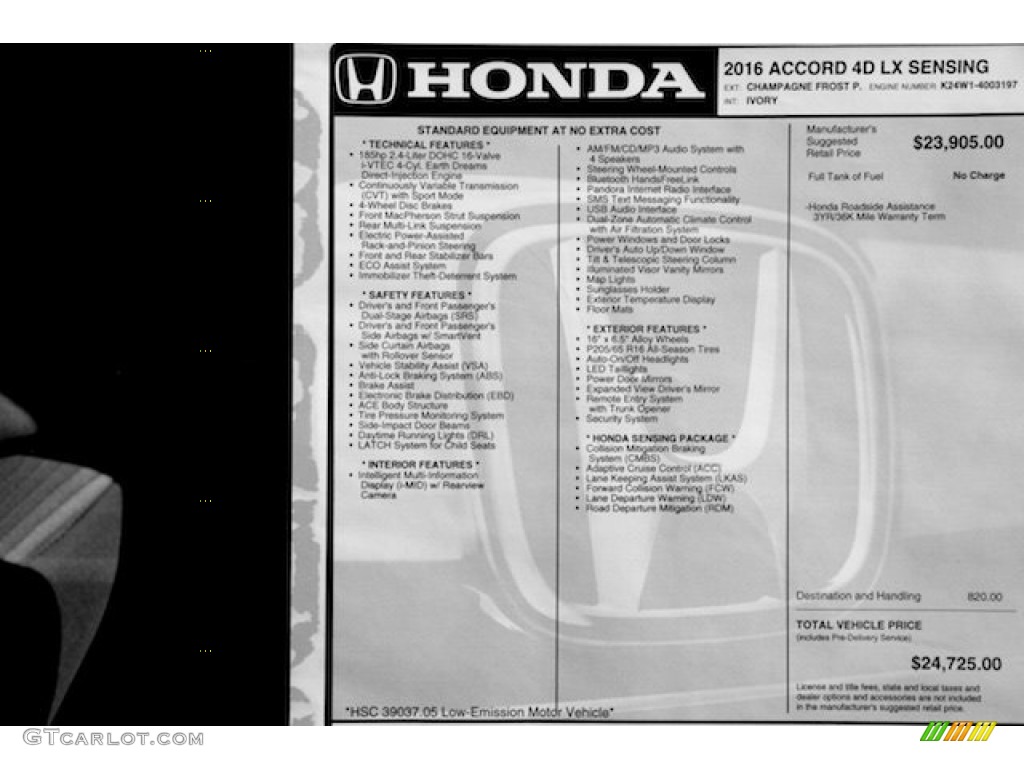 2016 Honda Accord LX Sedan Window Sticker Photo #107249750