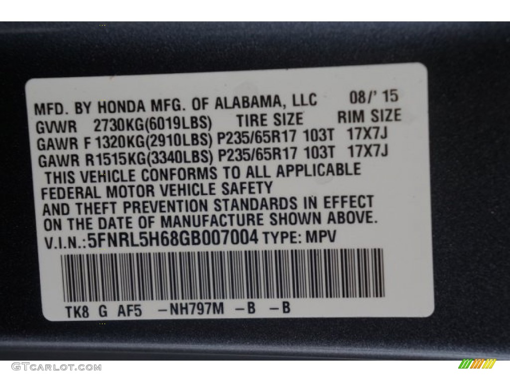 2016 Odyssey Color Code NH797M for Modern Steel Metallic Photo #107254124