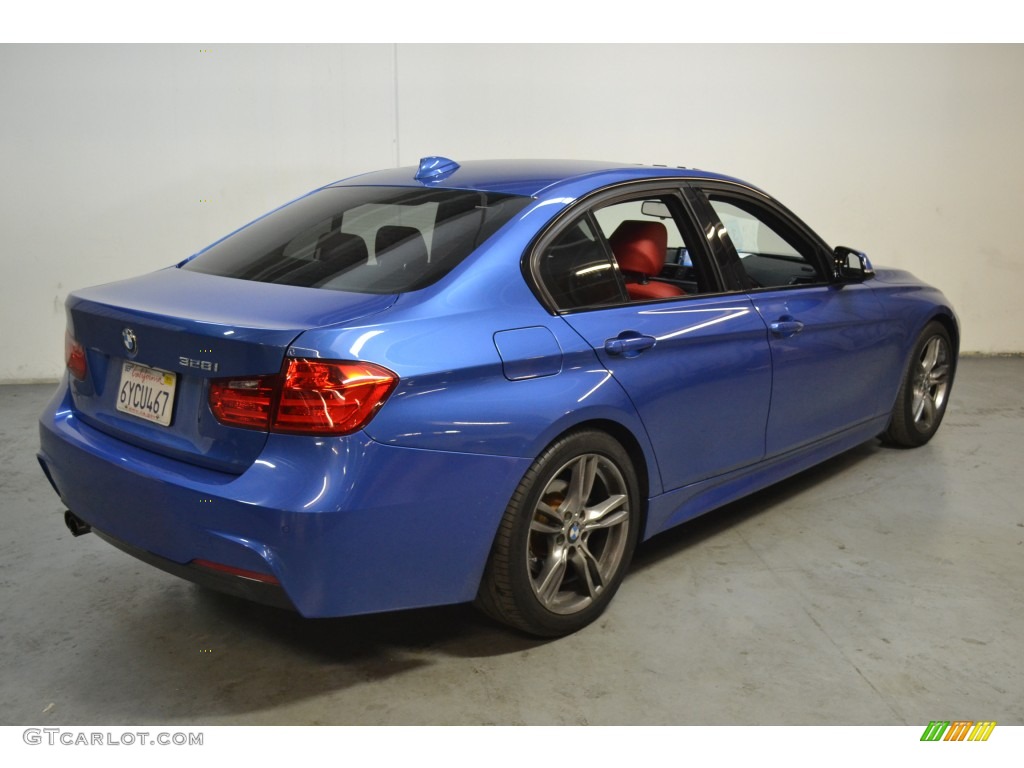 2013 3 Series 328i Sedan - Estoril Blue / Coral Red/Black photo #4