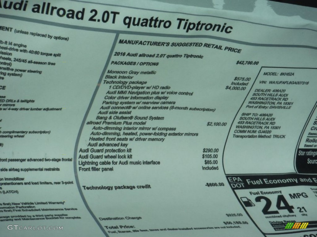 2016 Audi allroad Premium quattro Window Sticker Photos