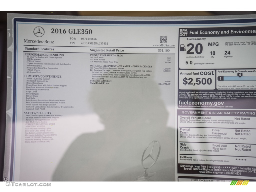 2016 Mercedes-Benz GLE 350 Window Sticker Photo #107297876