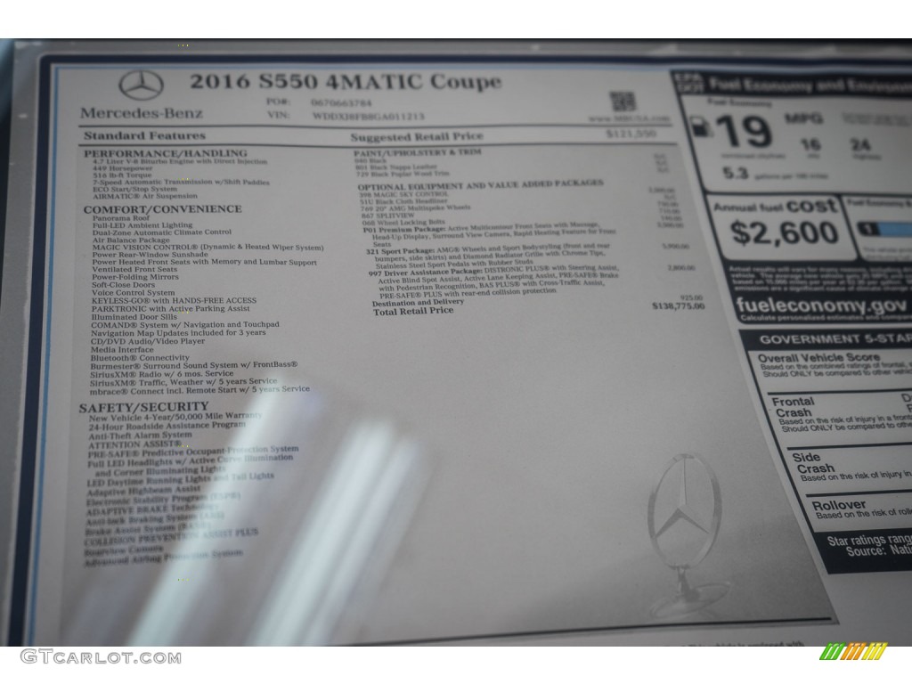 2016 Mercedes-Benz S 550 4Matic Coupe Window Sticker Photo #107298428