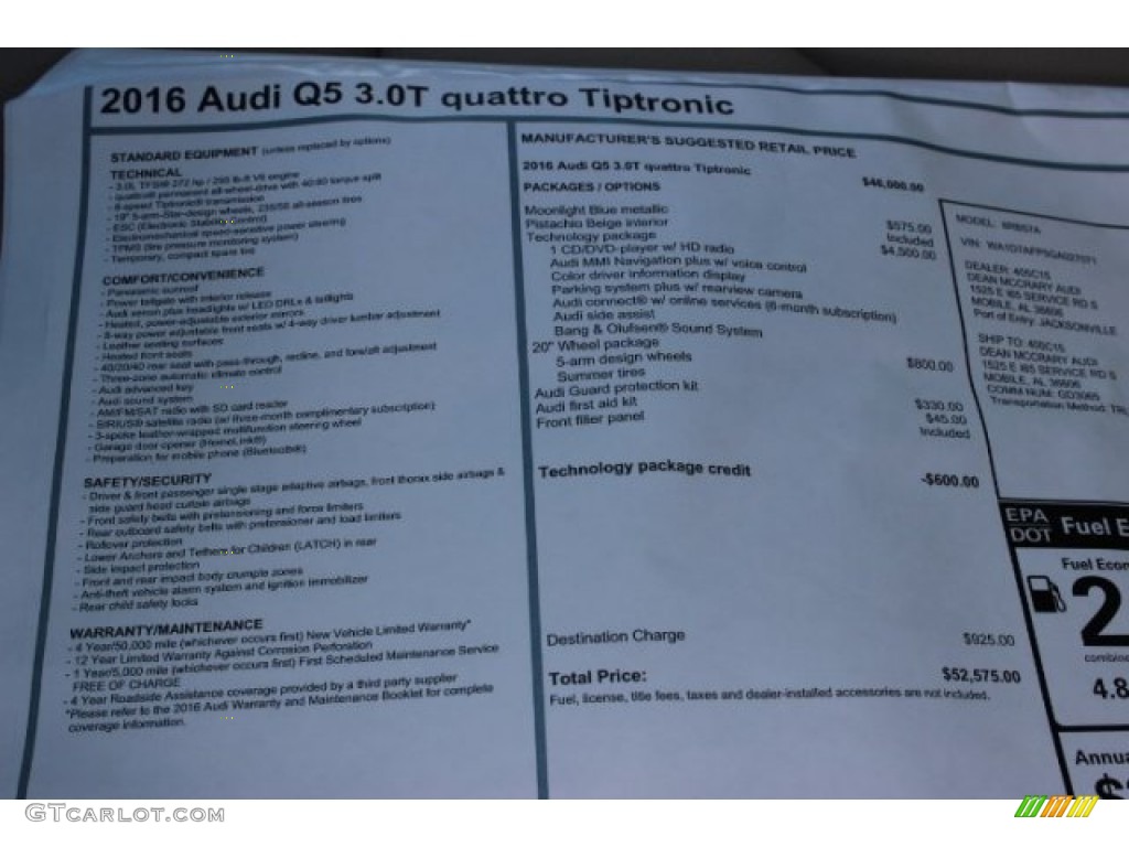 2016 Q5 3.0 TFSI Premium Plus quattro - Moonlight Blue Metallic / Pistachio Beige photo #8