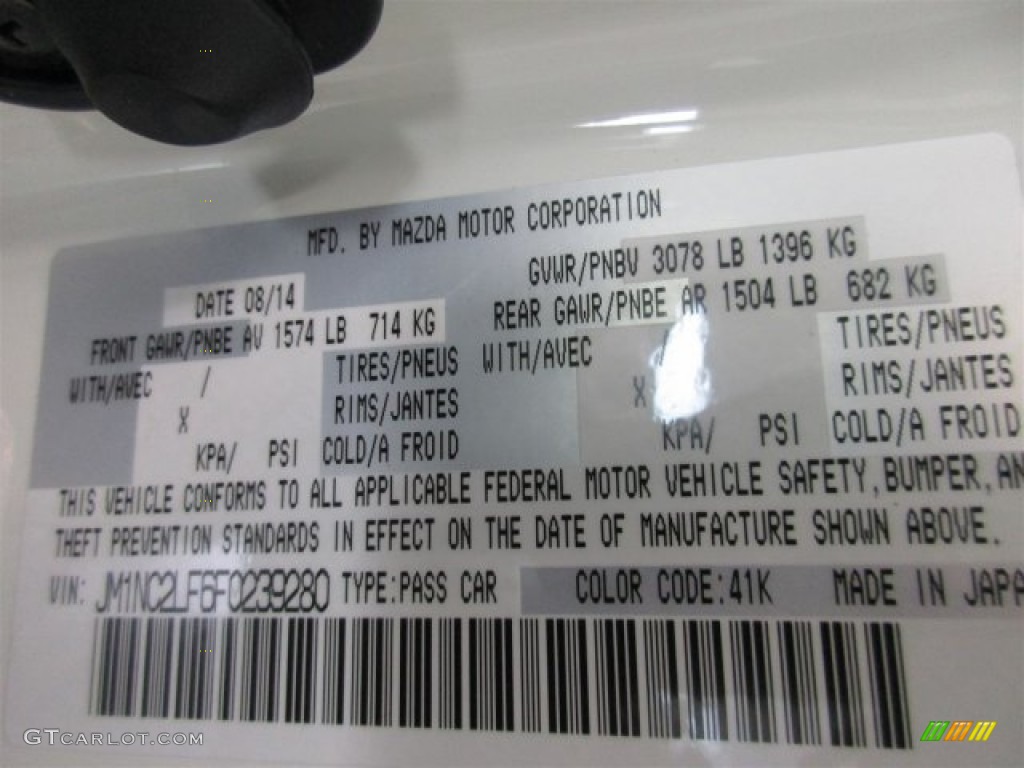 2015 MX-5 Miata Color Code 41K for Crystal White Pearl Photo #107306063