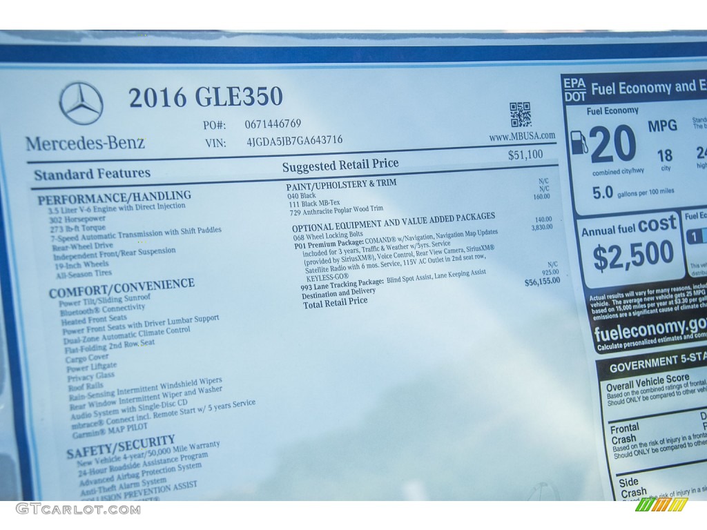 2016 Mercedes-Benz GLE 350 Window Sticker Photo #107313425