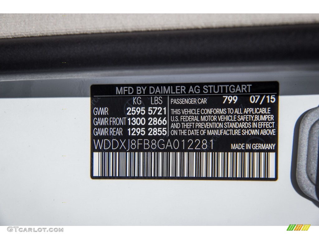 2016 S Color Code 799 for designo Diamond White Metallic Photo #107314193