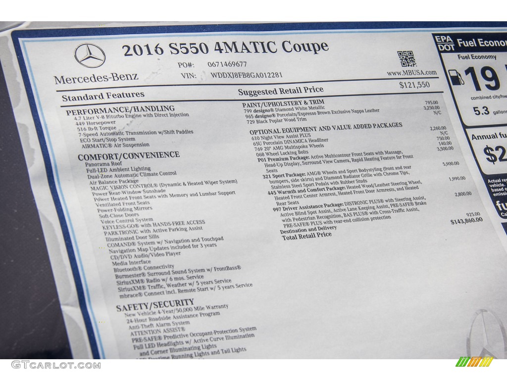 2016 Mercedes-Benz S 550 4Matic Coupe Window Sticker Photo #107314280